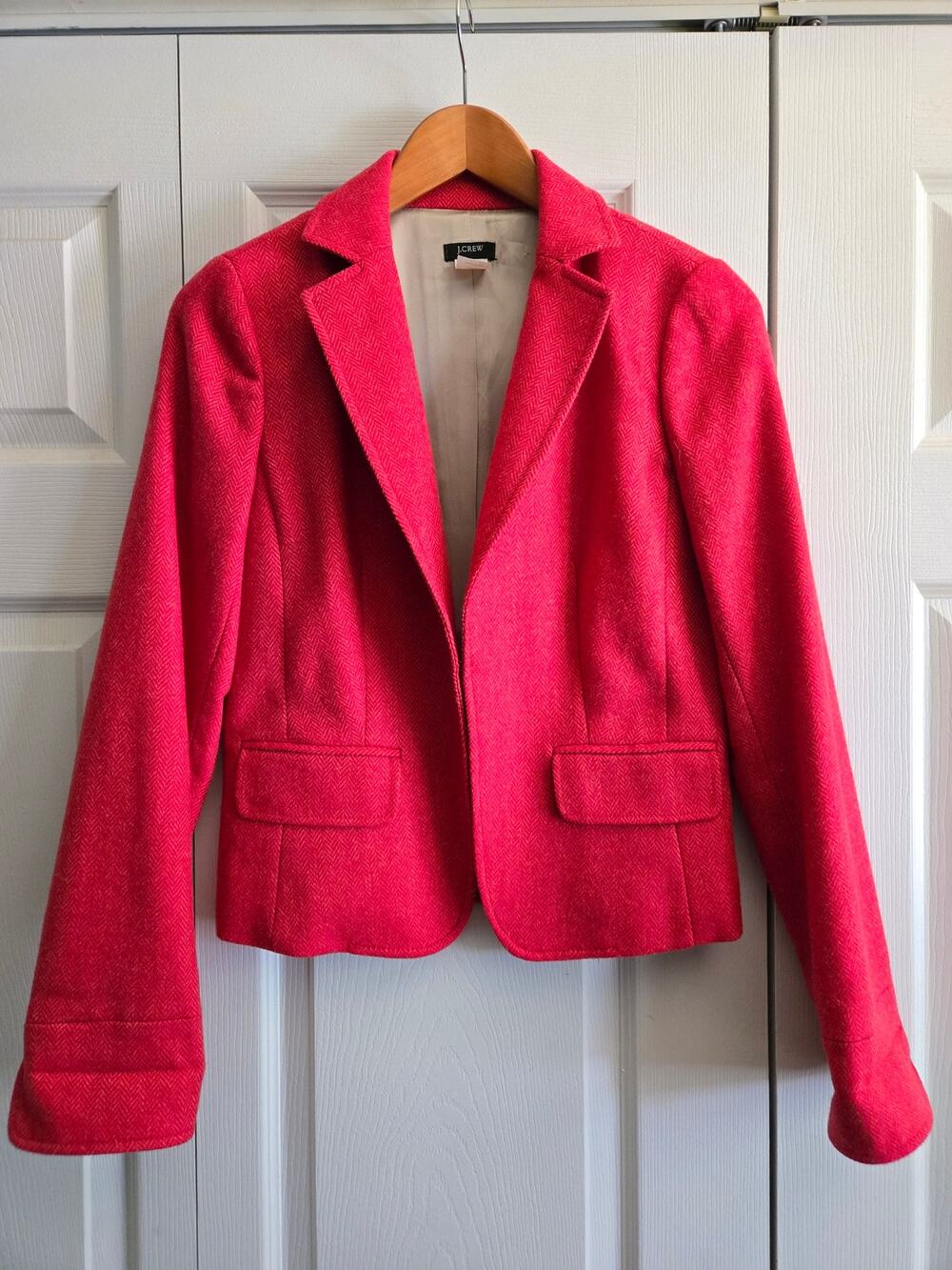 J. Crew Size 4 Coral Red 100% Wool Herringbone Blazer